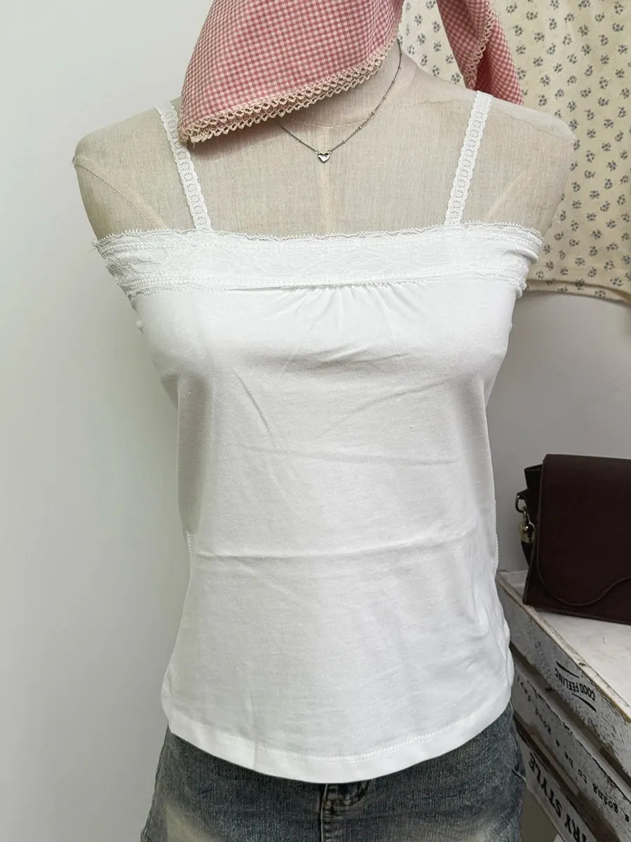 Lace Trim Strapless Tops Women Cotton Soft Slim White Sexy Sleeveless Camisole Sweet Cute Chic Tank Tops Y2K — image 11