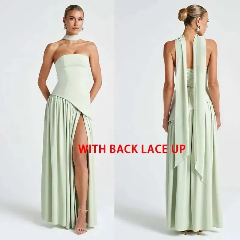 Giyu Sexy Evening Party Dresses Women 2025 Autumn Summer Maxi Long Dress Elegant Strapless Split Backless Pleated Dress
