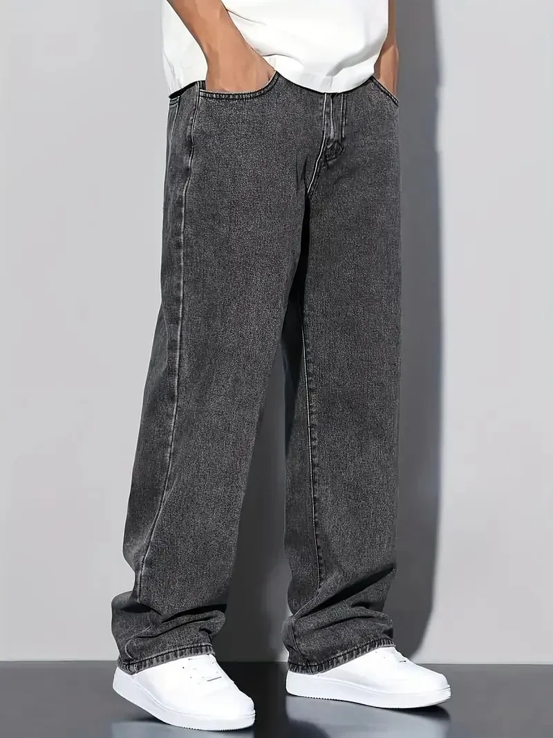 2025 New Style Streetwear Straight-Leg Jeans for Men Fashionable Straight-Leg Loose-Fit Denim Pants
