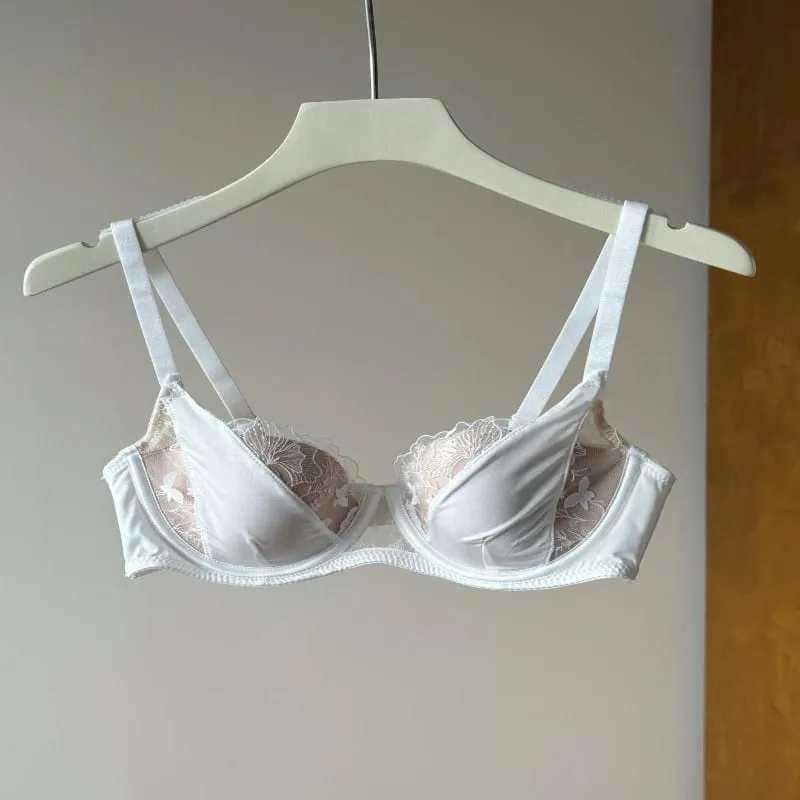 Conjunto de Lingerie Renda Bordada Sexy Para Mulheres Sutiã Minimizador Arame Macio Anti Flacidez Confortável Uso Diário