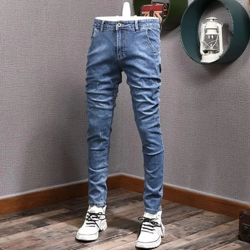 Fashion Designer Men Jeans Retro Gray Stretch Slim Ripped Jeans Panlalaking Elastic Pantalon Vintage Casual Denim Pencil Pantalon Hombre — image 7