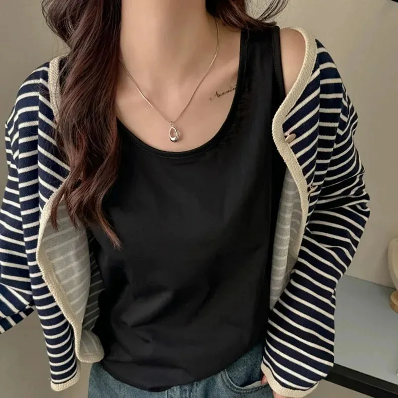 2026 New Women Summer Casual Tank Tops Solid Color All-Match Basic Sleeveless Vest Female Korean Simple Loose O-Neck Camis Top