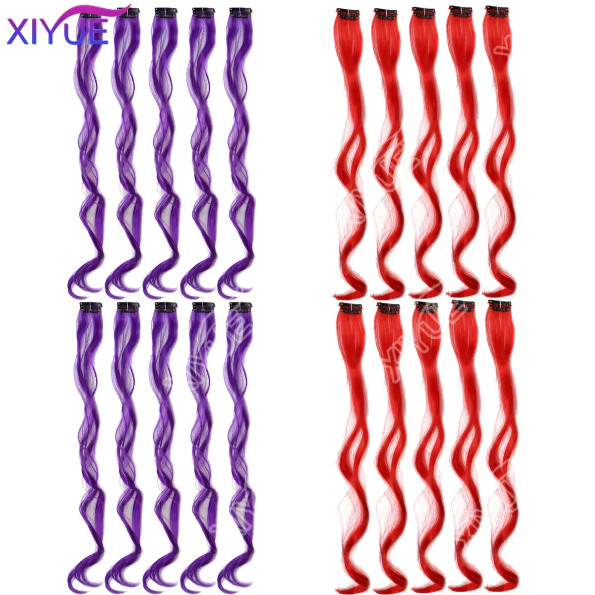 10Pcs Clip In Hair Clip In Wave Curly Hair Purple Red Wavy Hair With Clip In Hair Extension Synthetic 20inch Halloween Christmas