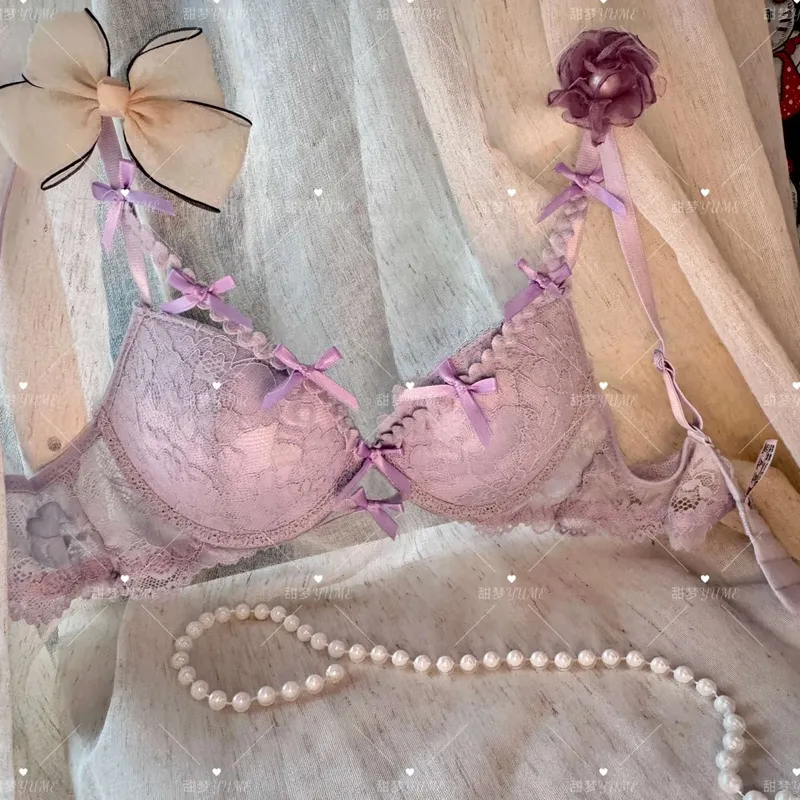 Purple Halter Bra Set Cross Strap Butterfly Detail Elegant Push Up Lingerie Kit For Women Soft Comfort Daily Wear