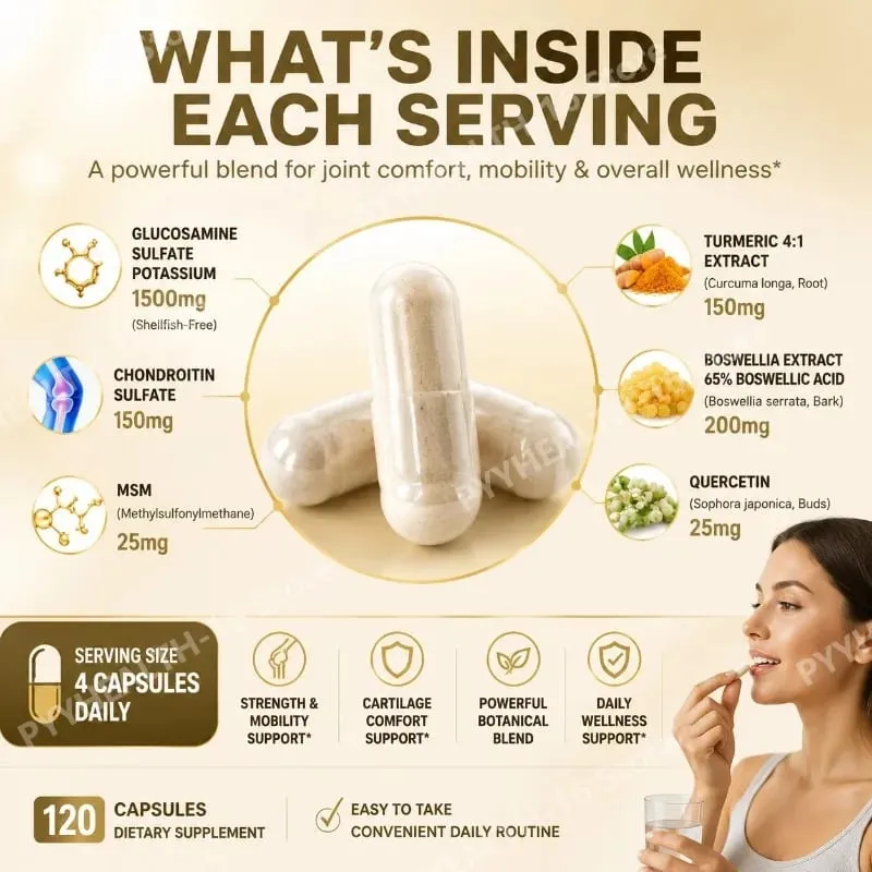 Joint Health Capsules with Glucosamine Sulfate Chondroitin Sulfate MSM Turmeric Boswellia Extract Mobility Support 120 Capsules