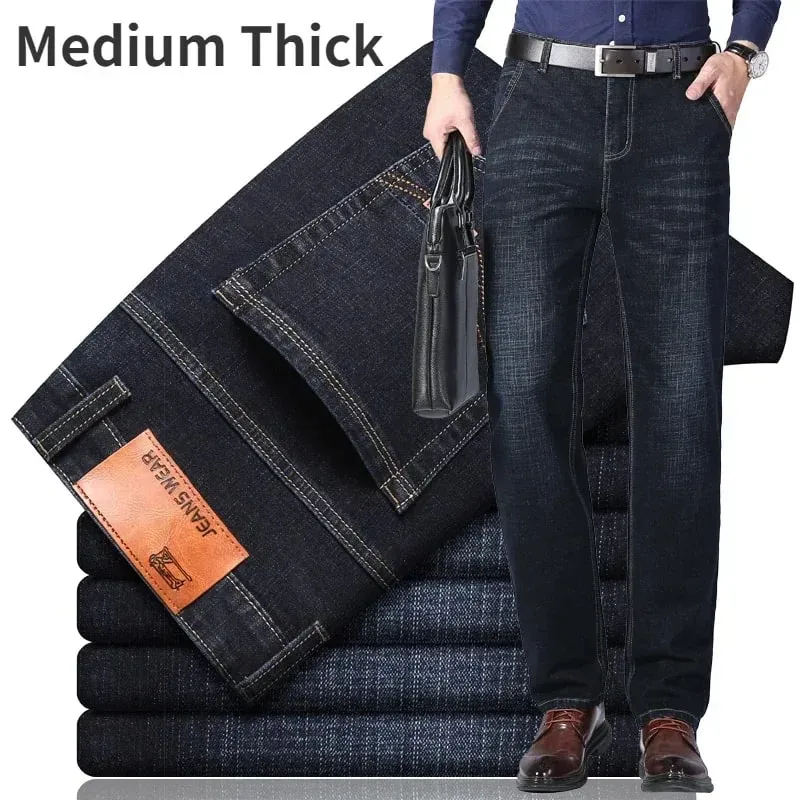 2026 clássico masculino calças de brim retas homme pantalon streetwear macio preto azul masculino denim mans calças