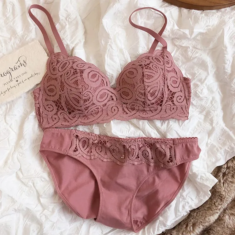 Colors Seamless Comfortable Full Lace Sleepwear Bra Sets Sexy Women Underwear Wire Free Push Up Lingerie Suits Intimates