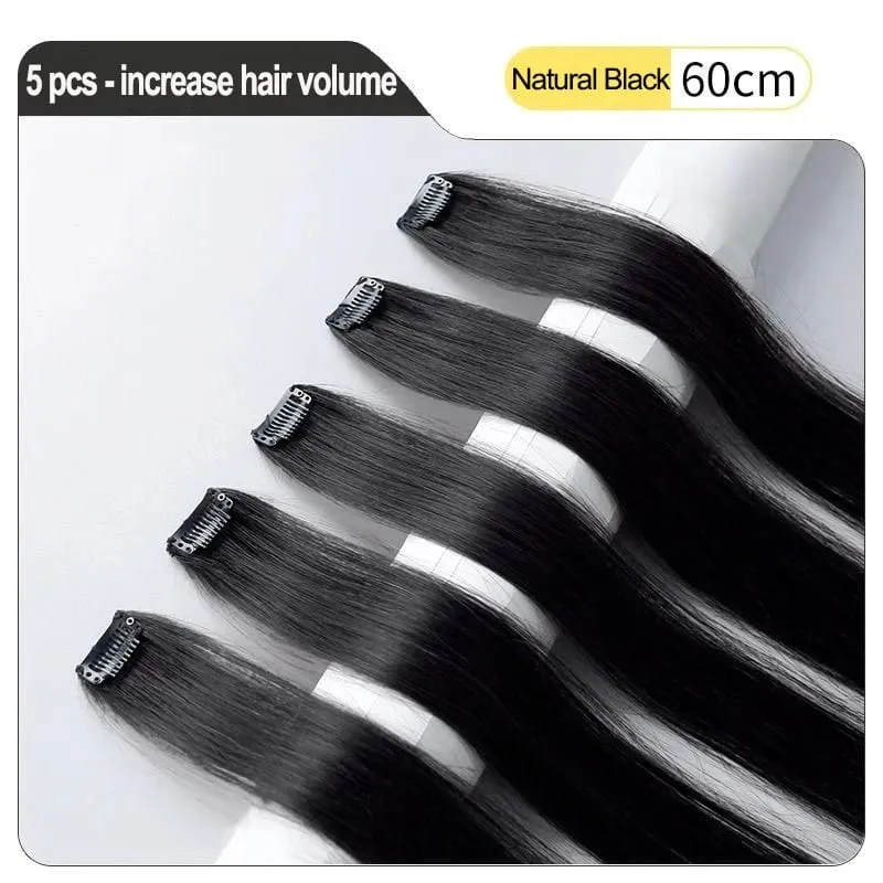 24'' 5Pcs Straight Synthetic Hair Pieces Clip In Hair Extensions Black Colored Hair Clips Women Halloween Cosplay Hairstyle