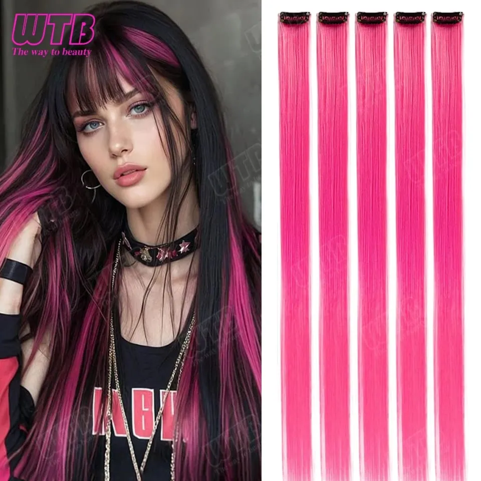 5Pcs Synthetic Wig BB Clip Style Color Straight Hair Extension Wig Suitable for Women and Girls to Wear at Holidays and Parties