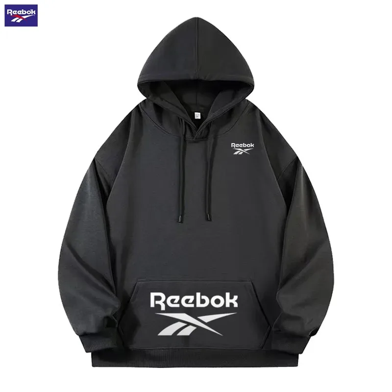Reebok Logo Men's and Women's Casual Hooded Sweatshirt - Solid Hooded T-shirt - Street Style Casual Sweatshirt - Various Loose S