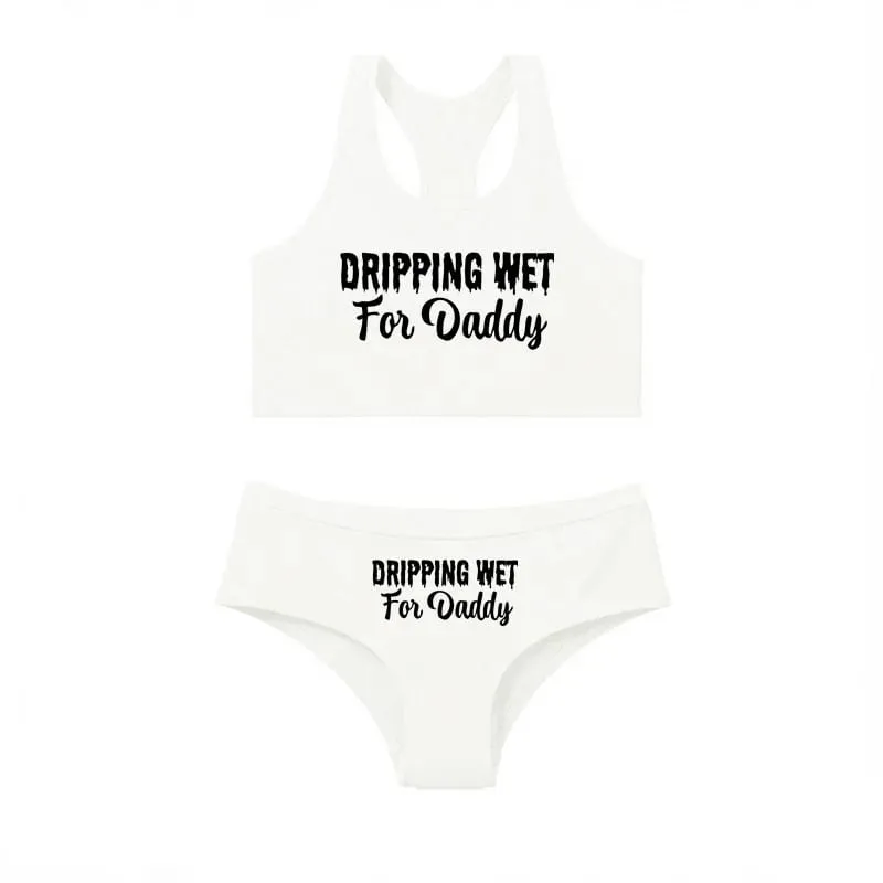 Sexy Women Lingerie Set DRIPPING WET FOR DADDY Vest Briefs Set Comfort Breathable Cotton Tank Tops With Underwear Ladies Clothes
