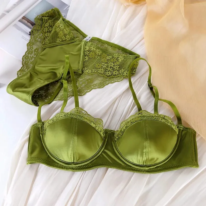 Sujetador de media copa con adorno de encaje para mujer, conjunto de lencería blanca cómoda y fina, Bralette de talla grande, ropa interior Sexy, 1/2 taza