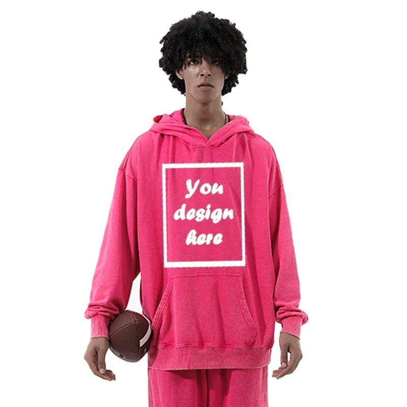 Men's personalized custom-printed washed vintage hooded warm sports wear thick 350 grams comfortable and warm.
