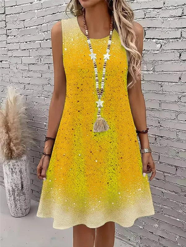 Women Fashion Tie-dye Mini Dresses Summer Sleeveless 3D Gradient Printed Street Ladies Dress 3XL Plus Size Loose Casual Dress