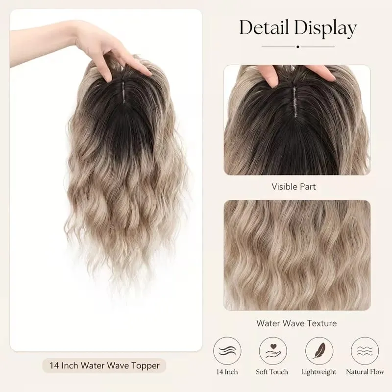 14Inch Synthetic Short Ombre Wavy Curly Topper Hair Extension for Women Clip In Top Hair Replacement Fiber Hair Accessory