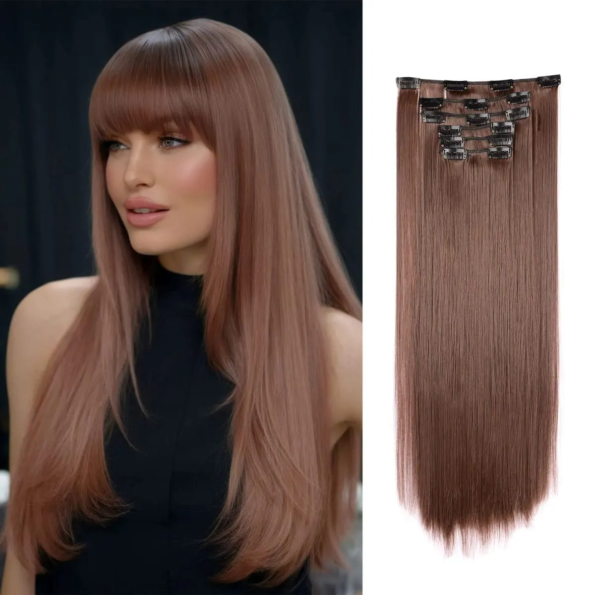 Synthetic Clip in Hair Extensions Clip in 6pcs set Straight Hair 22inch Thick Hairpieces for Women Girls Daily Party