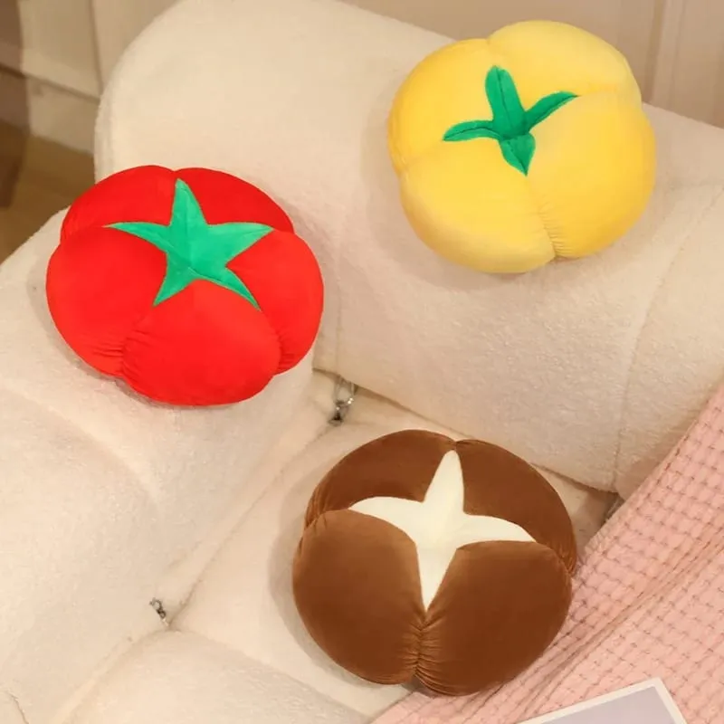 Kawaii Simulation Veggie Fruit Plush Cushion Persimmon Shiitake Mushroom Tomato Soft Decor Pillow For Bedroom Sofa Gift