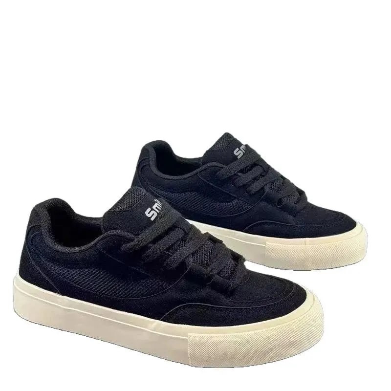 Men No Decor Canvas Shoes Pure Color Low Top Lace Up Casual Sneakers Resistant Flat Sole All Match Street Daily Shoes