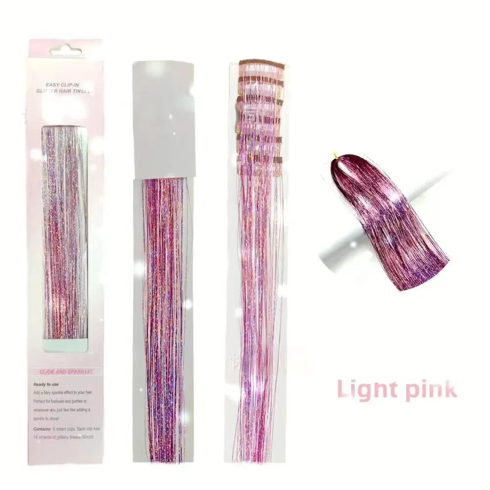 6Pcs Hair Tinsel Clip in Hair Extensions 20 Inch Synthetic Colorful Shiny Sparkle Glitter Tinsel Hair for Women Girls Cosplay