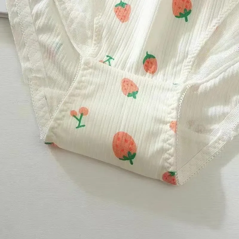 Quần lót mới sinh viên đồ lót nữ dễ thương in hình trái cây lưng có miếng đệm Bộ áo ngực không có vòng thép áo ngực quần