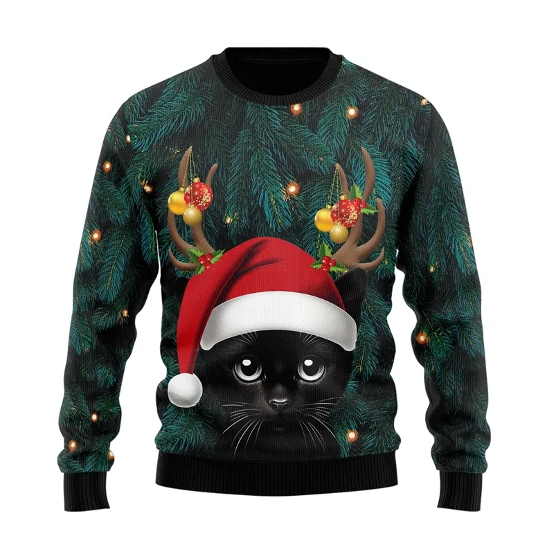 2025 Funny Cat Pattern Ugly Christmas Sweater For Men Fashion Autumn Crewneck 3D Printed Sweatshirt Loose Streetwear Pullovers