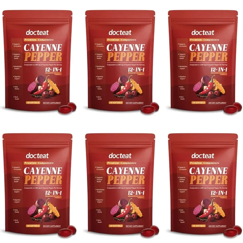 Docteat Cayenne Pepper Softgels with Vitamin D3 and K2 Energy Metabolism and Digestive Support Antioxidant Defense 180 Softgels