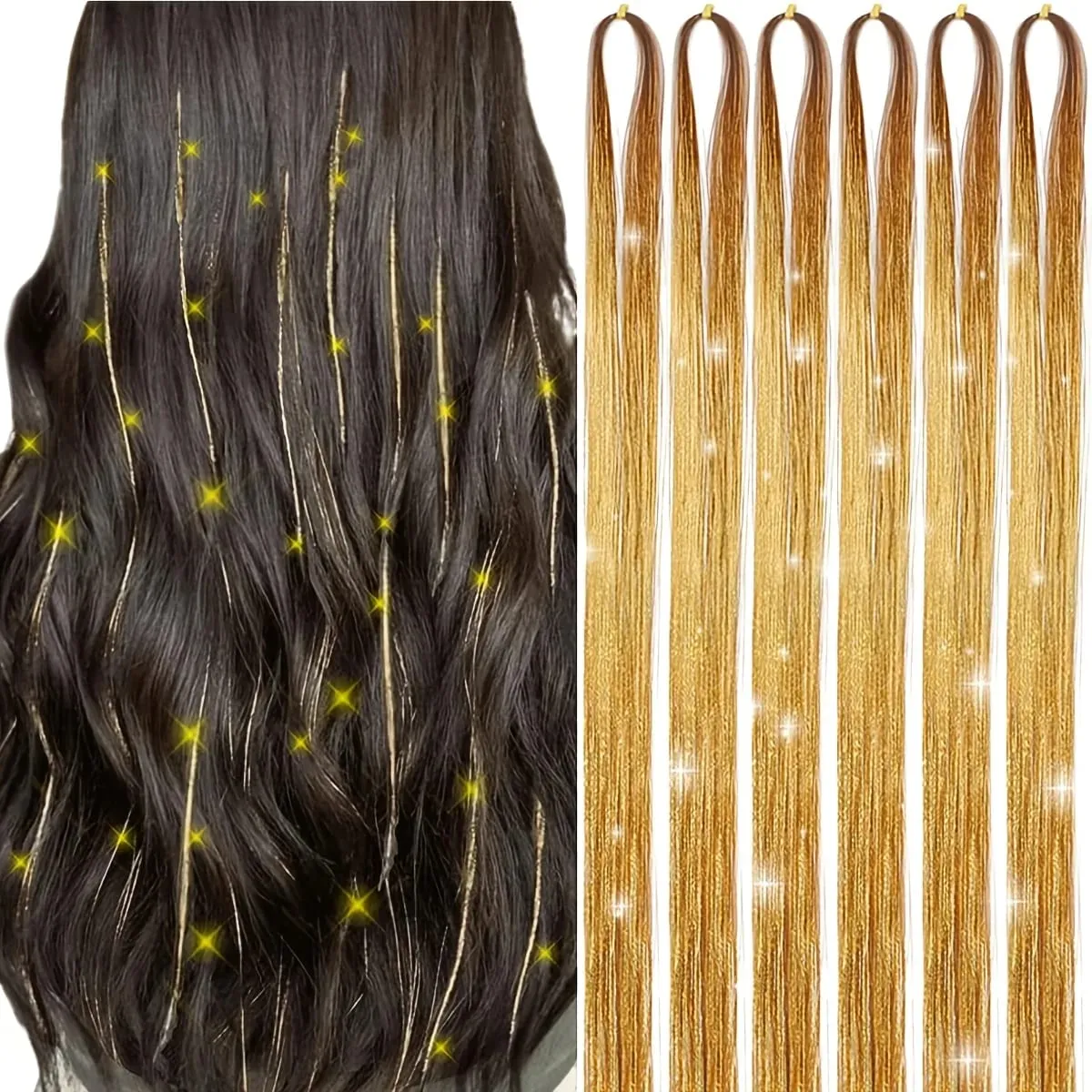 6pcs 22inch Colorful Glitter Tinsel Hair Extensions Fairy Hair Extension Hair Extension Tinsel Glitter Hair Synthetic Extensions