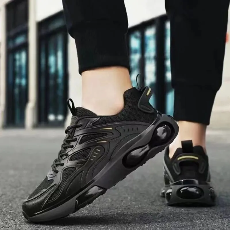Men's Black Casual Sports Shoes Breathable Outdoor Running Thick Design Men's Fashion Sports Shoes