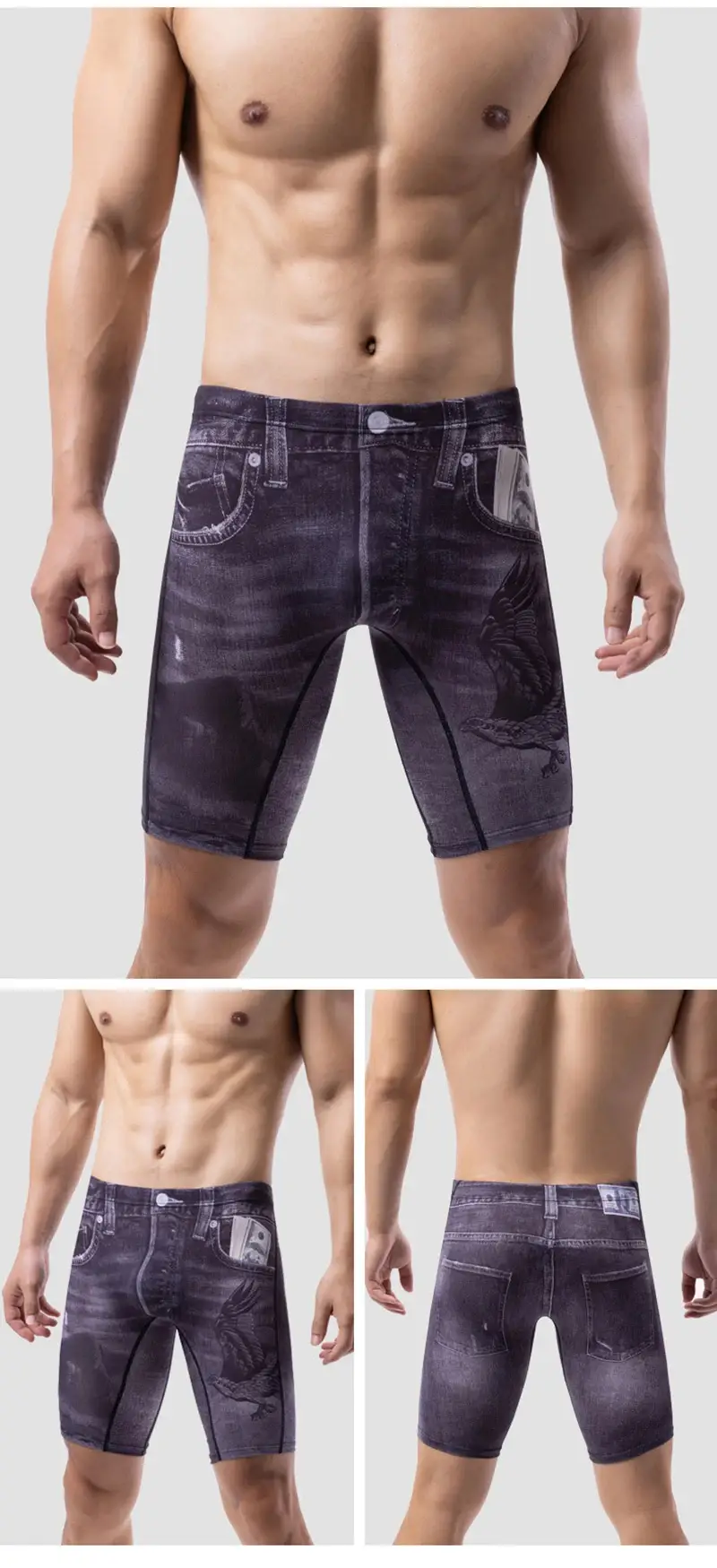 Thời Trang Mới Quần Lót Ice Silk Quần Short Boxer Dài Cho Nam Kích Thước Lớn Demin Jean Phong Cách Quần Lót Nam Cao Cấp Kéo Dài Quần Lót