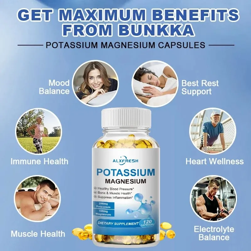 Capsule di potassio e magnesio per la bellezza, la salute, la qualità del sonno, il fitness veloce, i crampi muscolari ossei e l'immunità cellulare cardiovascolare