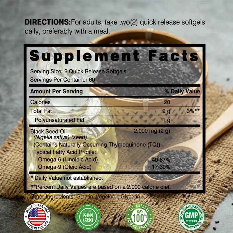 Black Seed Oil - Promotes Overall Health Strengthens The Immune System Relieves Indigestion Antioxidant Properties Non-GMO