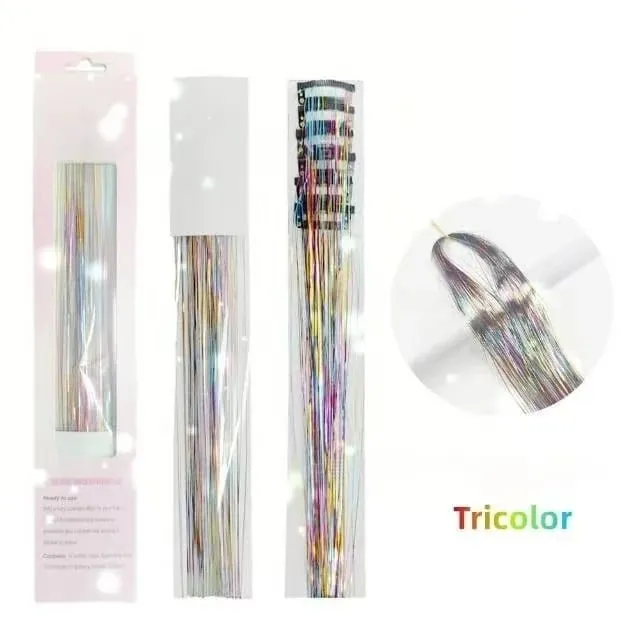 6Pcs Hair Tinsel Clip in Hair Extensions 20 Inch Synthetic Colorful Shiny Sparkle Glitter Tinsel Hair for Women Girls Cosplay