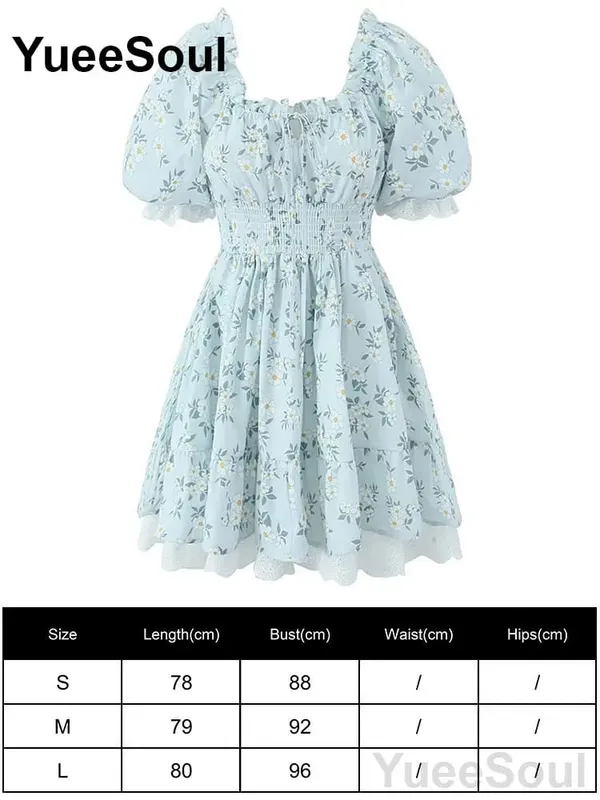 Blue Printed Mini Dress 2026 Summer New Elegant Party Birthday Evening Dresses Y2K Sweet Cute High Street Casual Women Dress