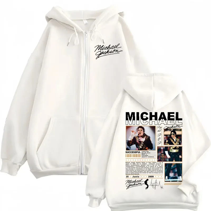 Limited Michael Jackson Classic Merch Zipper Hoodie Vintage Fashion Rock Zip Up Sweatshirts Men Women Casual Oversized Pullovers
