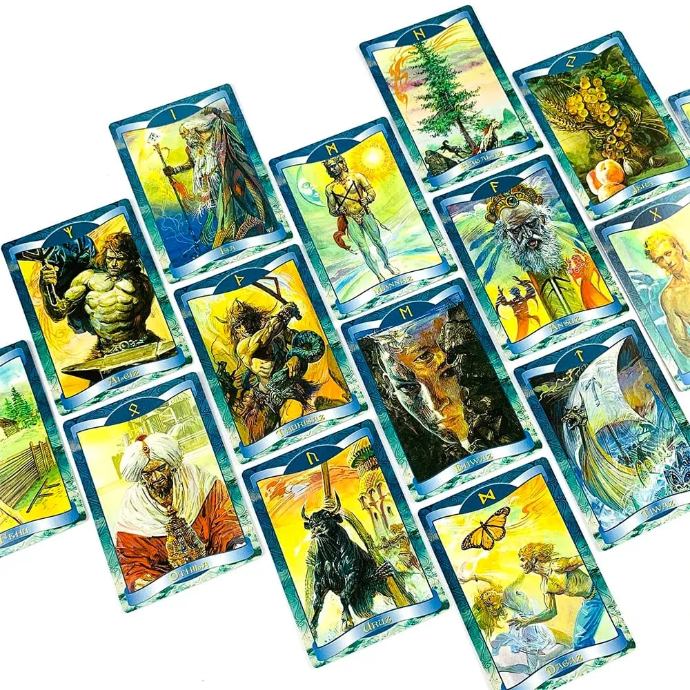 New Runes Oracle Cards 24 Cards Nordic Rune Oracle Cards Mystic Divination Deck Cards Game for Spiritual Meditation 10.3*7.3cm