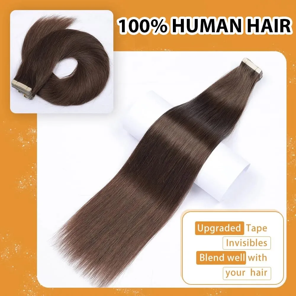 #2 Bone Straight Tape In Human Hair Extensions Dark Brown Brazilian Hair Invisible Tape In Hair Extensions 50g/20pcs For Women