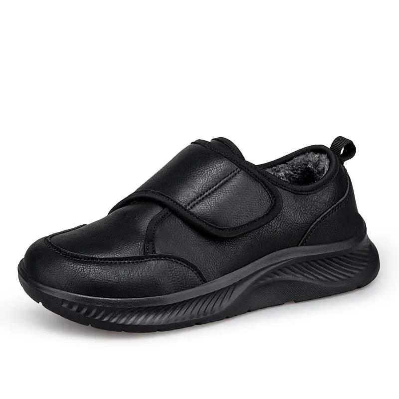Zimowe buty z szerokimi noskami podszyte futrem dla diabetyków dla unisex miękkie skórzane trampki regulowane otwarte buty ortopedyczne na opuchniętą stopę