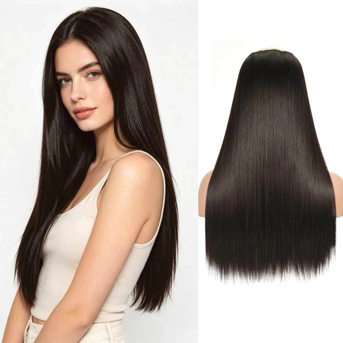 Synthetic 5 Clips in one piece hair extensions 22inch long straight clip in hair for women girls daily party holiday