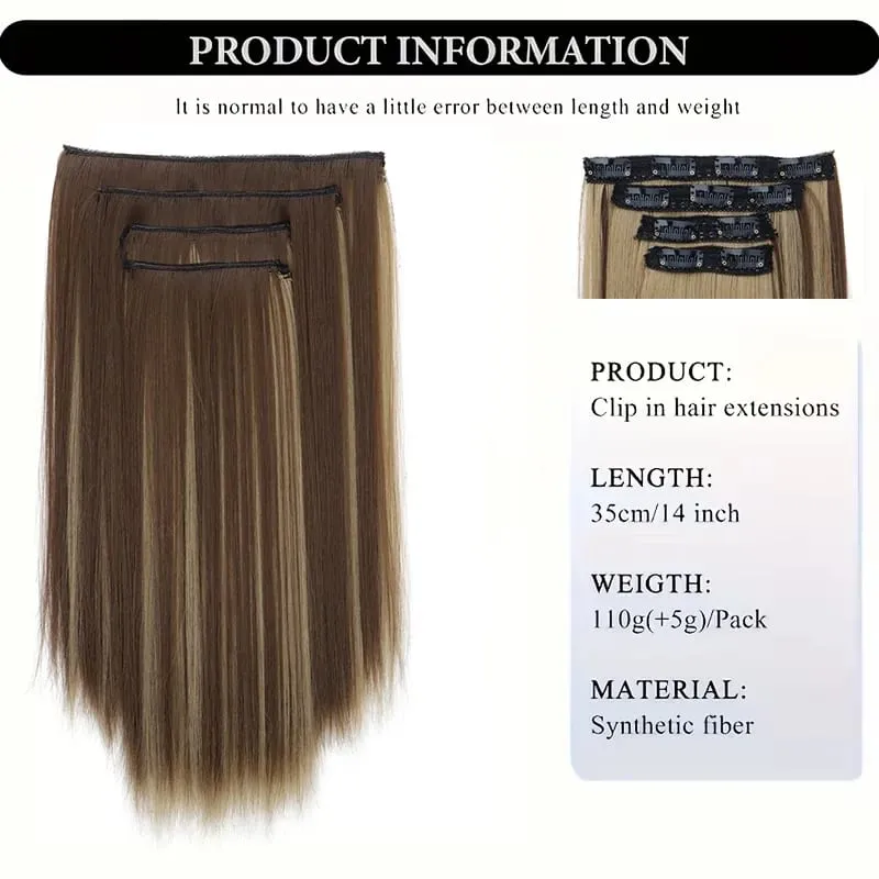 14Inch Synthetic Long Straight Hair Extension 4pcs/set Black Brown Blonde Adds Volume Hairpiece for Women