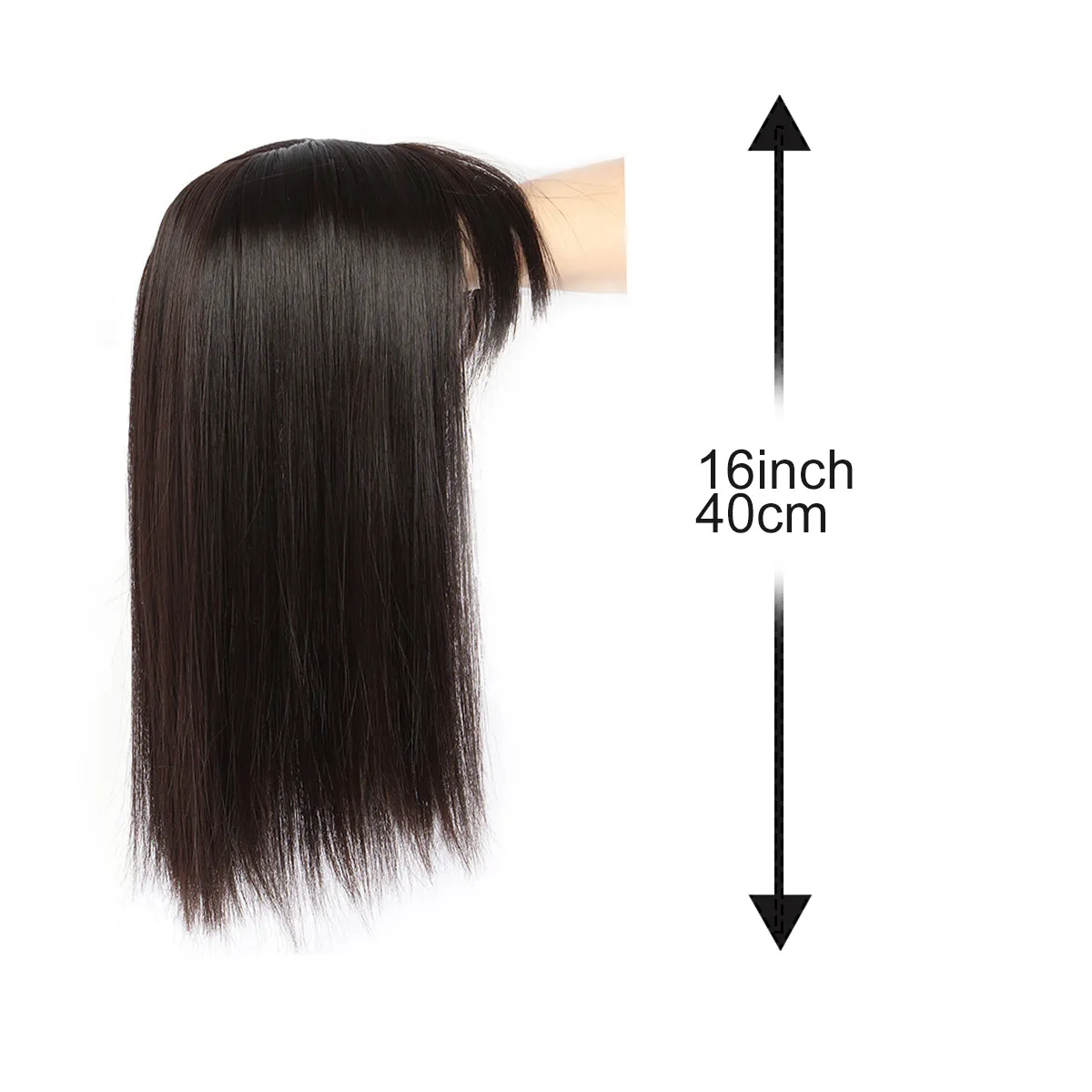 Synthetic 16inch Straight Topper Hair with 3 Clips for Women Hairpieces for Thinning Hair Featuring Bangs Easy to Wear