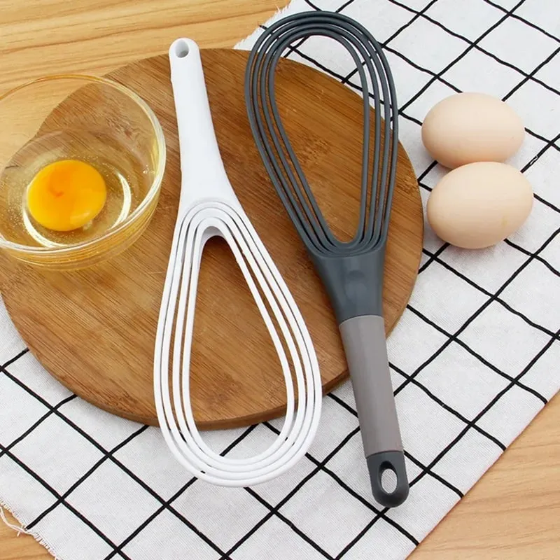 Plastic Dual Use Rotary Egg Beater Foldable Manual Whisk 2 in 1 Multifunctional Kitchen Tool for Beating Eggs and Kneading Dough