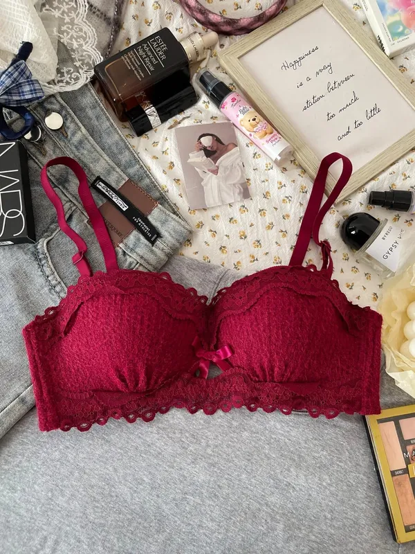 New Lace Lingerie Set Non Wired Padded Bra Half Cup Small Bust Boost Sexy Anti-Sag Underwear Women All Season S-XLAB Cup