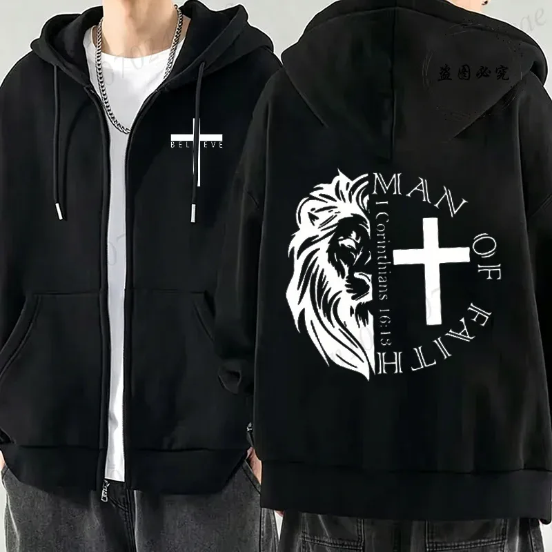New Fashion Zipper Hoodies Christ Jesus Cross Print Men Hoodies Sweatshirts Fleece Hip Hop Street Hoodie Zip Up Sweatshirts Top