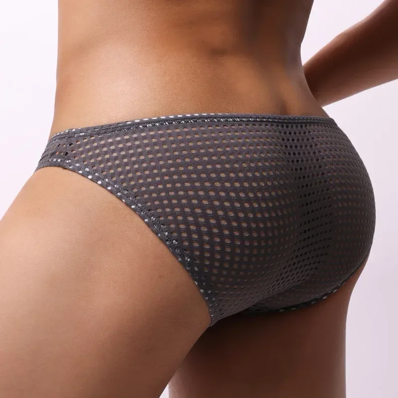 Men Briefs Summer Breathable Holes Underwear U Convex Thin Low Waist Briefs Slip Underpants Calzoncillos