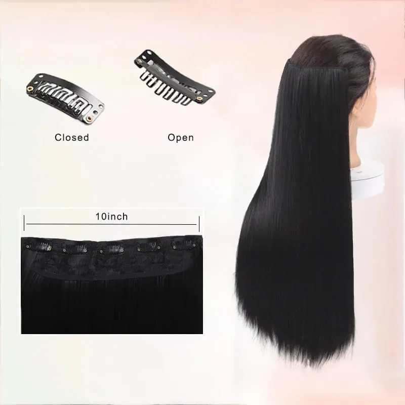 24 Inch Burgundy Straight Long Synthetic Hair Ponytail Extension Suitable For Women