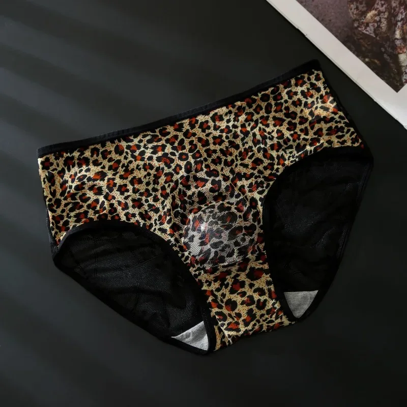 Men's Leopard Zebra Lace Brief 3D Contour Pouch High Rise Underpant High Elastic Sexy Male Underwear Breathable Sports Panties