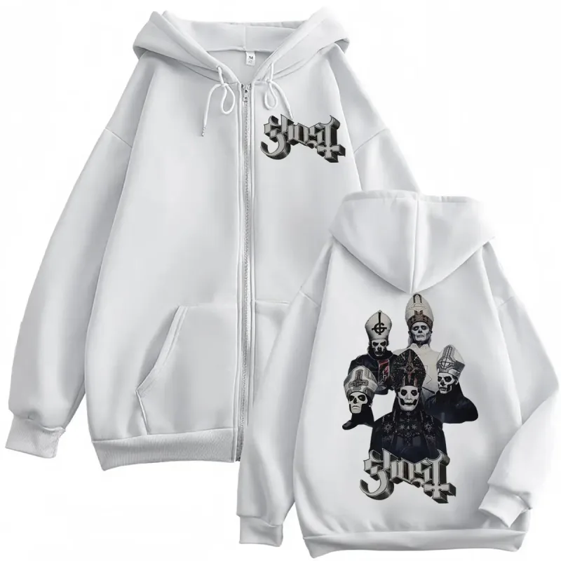 Hot Sale Ghost Band Zipper Hoodie Men Women Clothing Fashion Rock Zip Up Pullovers Gothic Vintage Hooded Sweatshirts Streetwear