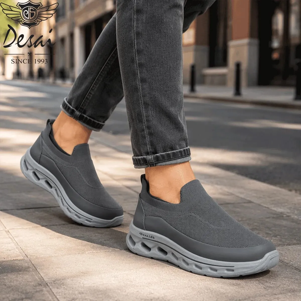 Desai Men's Wide Width Slip-on Knit Sock Sneakers Hollow-out Sole Breathable Lightweight Walking Shoes Daily Commute Outdoor