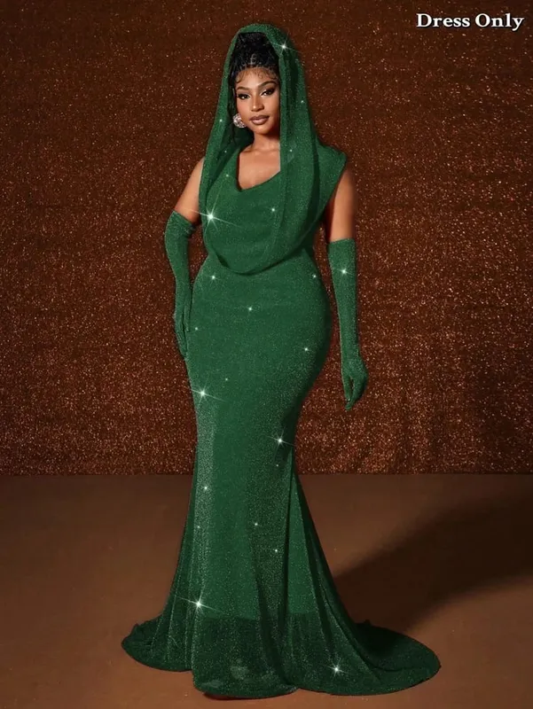Plus Size Hat Sexy Waistband Hot Gold Fish Tail Swing Long Solid Colour Fishtail Slim Package Hip Dress Hooded