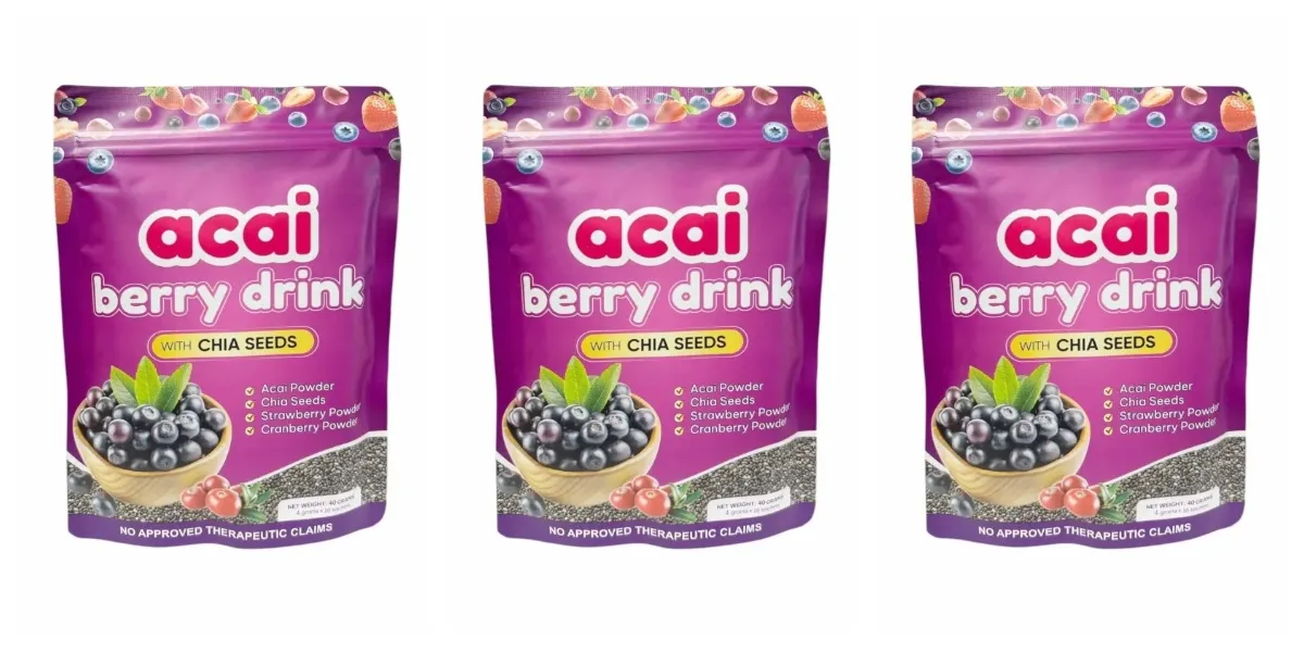 Acai Berry เครื่องดื่มผงเมล็ดเจียสตรอเบอร์รี่แครนเบอร์รี่สำหรับสารต้านอนุมูลอิสระ Daily Wellness & ระบบภูมิคุ้มกันสนับสนุนผู้ใหญ่ 40g